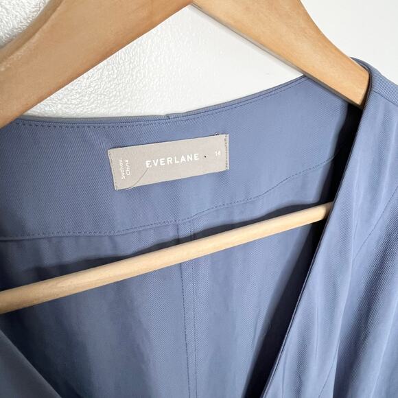 Everlane Womens Japanese Go Weave Wrap Midi Dress 14 Blue V Neck Casual Workwear - Picture 5 of 8